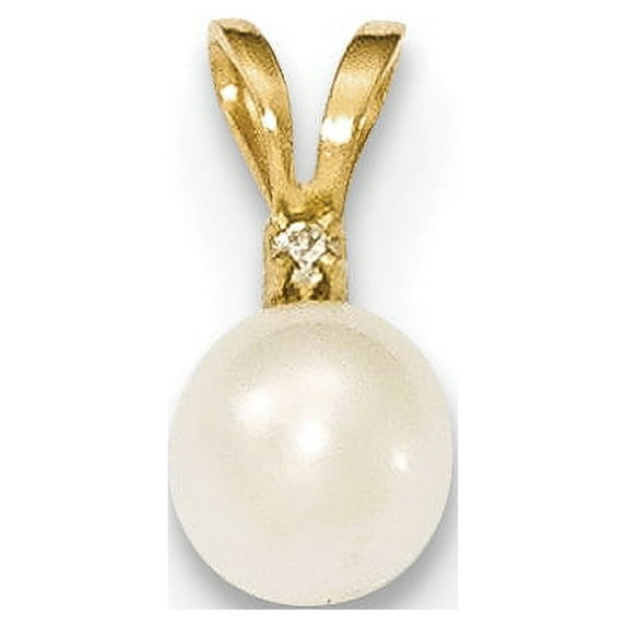 14k Yellow Gold 5-6mm Round White Freshwater Cultured Pearl Diamond Pendant Charm