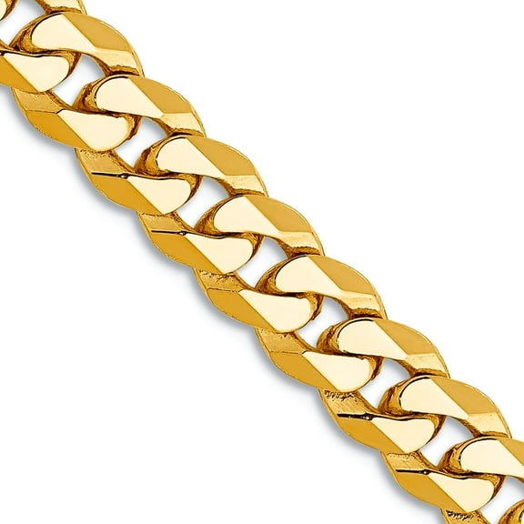 14k Yellow Gold Solid Polished 5.75mm Beveled Curb Chain Necklace 18 Inch Lobster Claw Chain Necklace for Women and Men