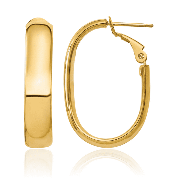 14K Solid Yellow Gold 5.75mm Oval Omega Clip Back Post Medium Hoop Earrings