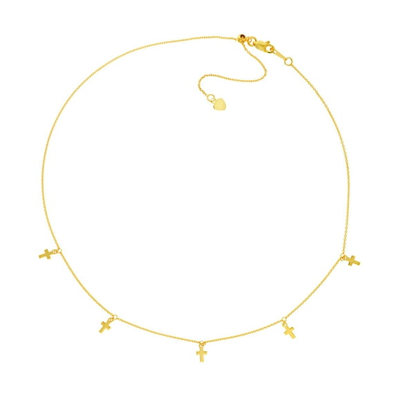 14k Yellow Gold 5 Dangle Religious Faith Cross Adjustable Choker Necklace 16 Inch Choker Necklace for Women