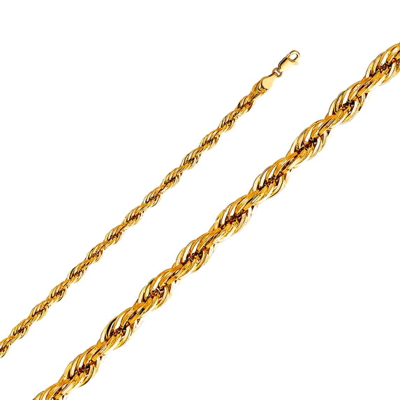 14k Yellow Gold 5mm Extra Light Hollow Sparkle-Cut Rope Chain Necklace 18 Inch Chain Necklace for Women and Men