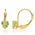 thumbnail image 1 of 14K Solid Yellow Gold 5mm Heart Green Peridot Drop Dangle Earrings Gemstone, 1 of 10