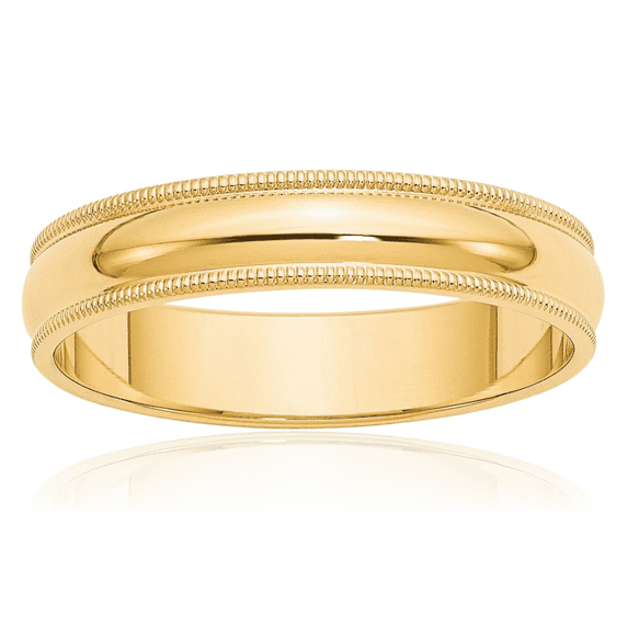 14K Solid Yellow Gold 5mm Milgrain Half Round Plain Classic Wedding Band Ring