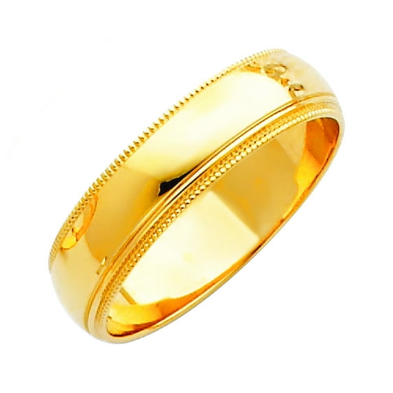 14k Yellow Gold 5mm Milligrain Wedding Band Ring Size 9.5 Wedding Band for Women and Men - 3.6 Grams