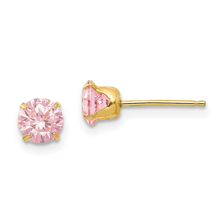 14k Yellow Gold 5mm Pink Cubic Zirconia Cz Post Stud