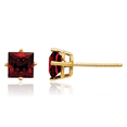 thumbnail image 1 of 14K Solid Yellow Gold 5mm Princess-Cut Square Red Garnet Studs Gemstone Solitaire Earrings January Birthstone Jewelry, 1 of 10