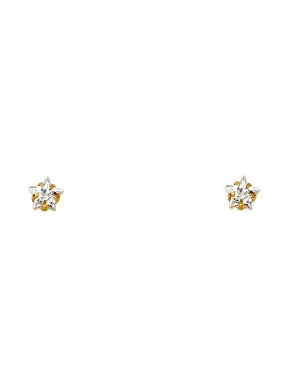 14k Yellow Gold 5mm Star Cubic Zirconia St Screw Stud Earrings Stud Earring for Women