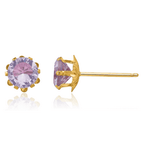 14K Solid Yellow Gold 5mm Cubic Zirconia CZ Stud Earrings February Birthstone Jewelry