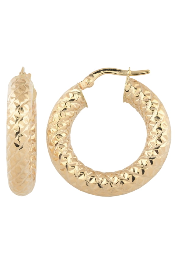 KoolJewelry 14k Yellow Gold 5x15mm Diamond-cut Hoop Earrings