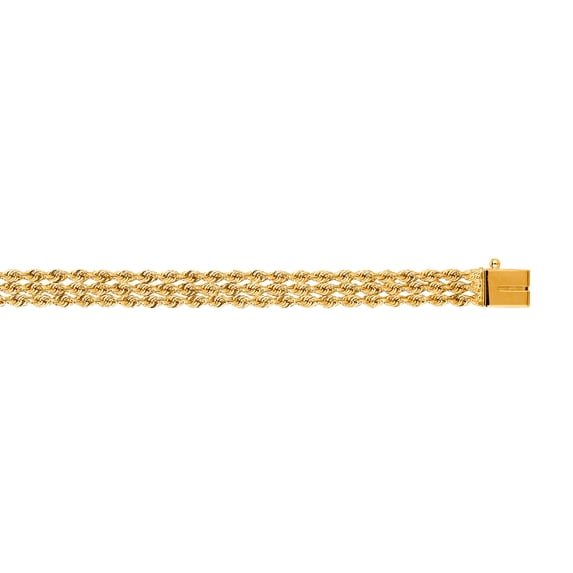 14k Yellow Gold 6.0mm Sparkle-Cut Multi Line Rope Chain With Box Catch Clasp Bracelet 7 Inch Link Bracelet for Women and