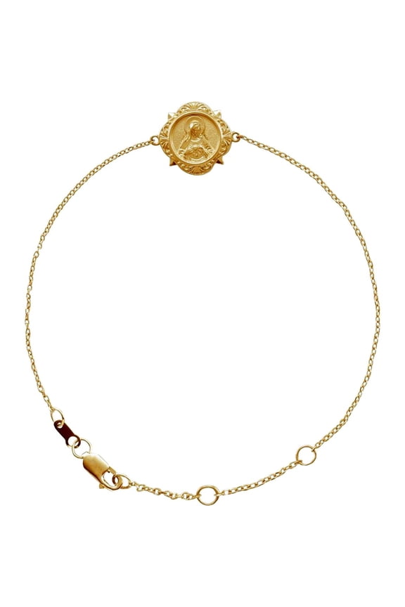 14k Yellow Gold 6 1/2-7 1/2 Inch Polished Immaculate Conception Mary Bracelet Link Bracelet for Women