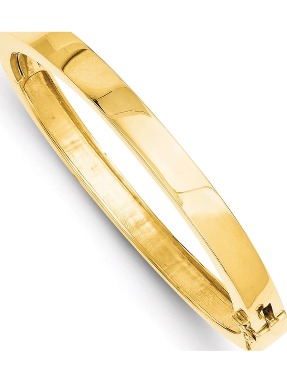 14K Yellow Gold 6.3mm Polished Solid Hinged Oval Bangle Bracelet