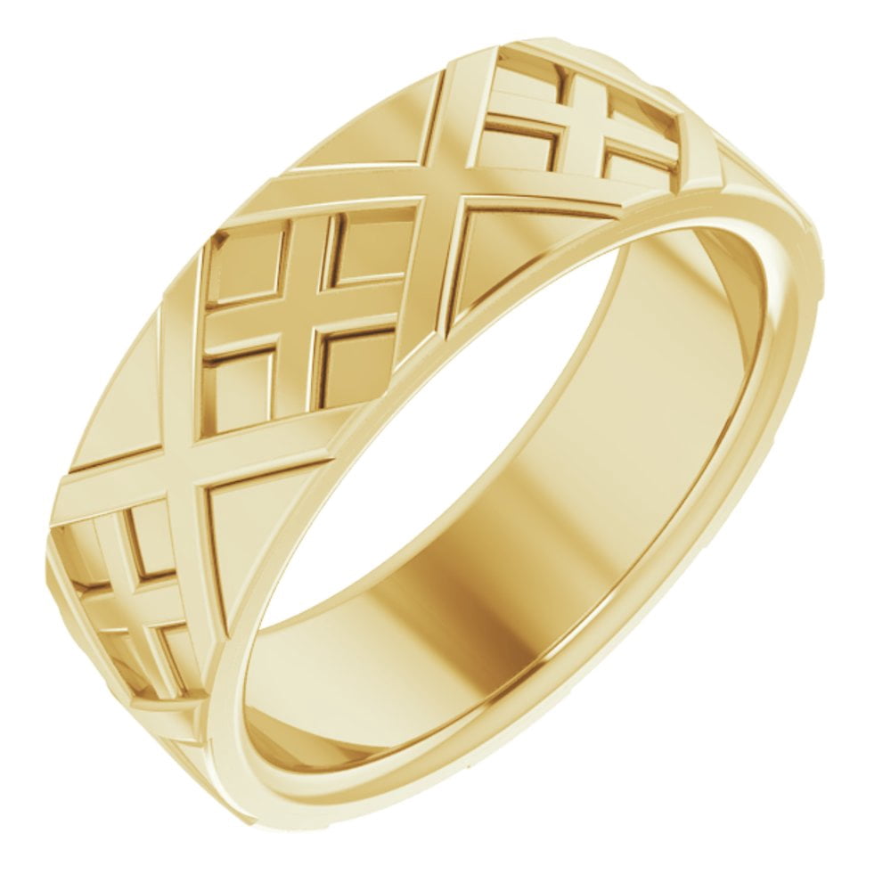 14k Yellow Gold 6.4mm X-Pattern Design Bridal Wedding Engagement ...