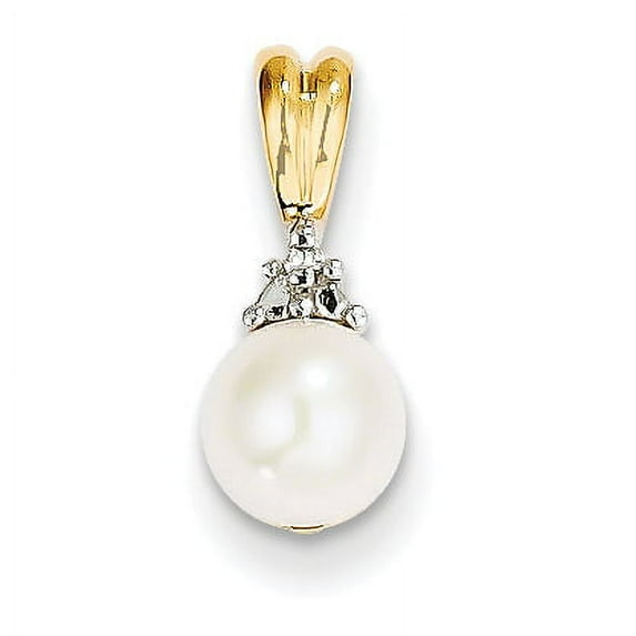14k Yellow Gold 6-7mm White Round FW Cultured Pearl and Diamond Pendant Charm