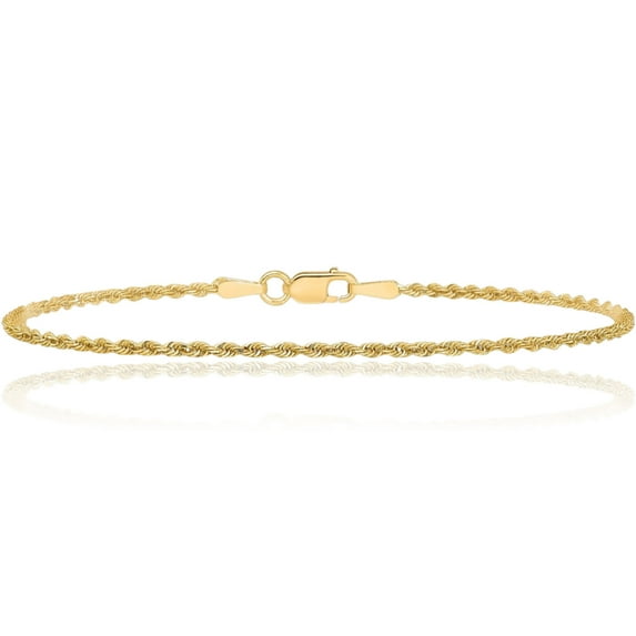 14K Solid Yellow Gold 1.5mm Rope Chain Bracelet