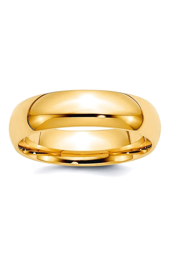 14k Yellow Gold Solid Polished 6mm Comfort-Fit Band Ring Size 7 Ring for Women and Men - 7.9 Grams
