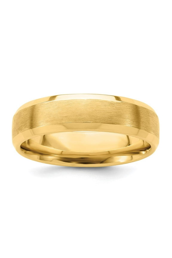 14k Yellow Gold 6mm Heavyweight Comfort Fit Brushed Satin with Polished Beveled Edge Wedding Band Size 9 YB111H