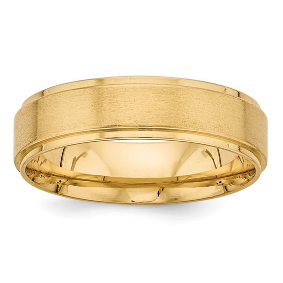 14k Yellow Gold 6mm Lightweight Comfort Fit Brushed Satin/Polished Stepped Edge Wedding Band Size 10