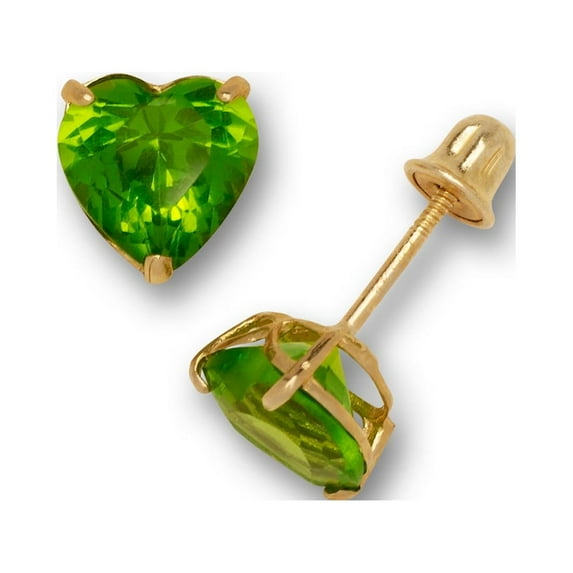 14k Yellow Gold 6mm Love Heart CZ Birthday Basket set Screw Back Stud Earrings (12 Colors) (august)-Stud Earring for Wom