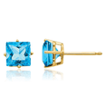 thumbnail image 1 of 14K Solid Yellow Gold 6mm Princess-Cut Square Swiss Blue Topaz Studs Gemstone Solitaire Earrings December Birthstone Jewelry, 1 of 11