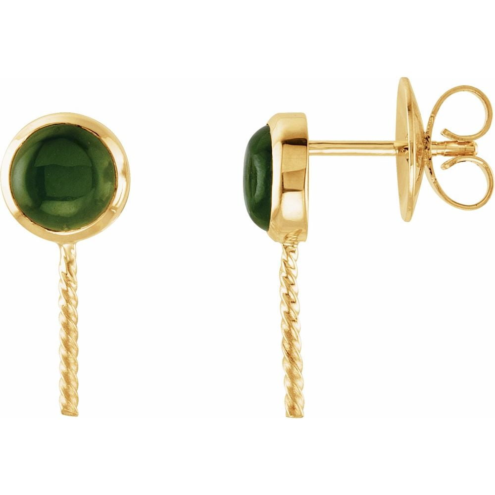 RYAN JONATHAN FINE JEWELRY 14k Yellow Gold 6mm Round Shape Nephrite Jade Semi-Set Drop Dangle Earrings Mounting for Pearl Fine Jewelry For Women Gifts For Her (Mounting Only, Not All Stones Included)