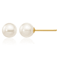 thumbnail image 1 of 14K Solid Yellow Gold 5mm White Round Akoya Saltwater Cultured Pearl Stud Earrings, 1 of 10