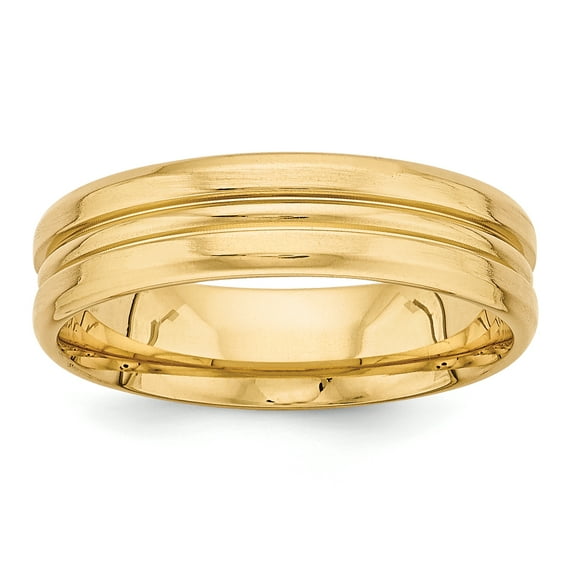 14k Yellow Gold 6mm Standard Weight Comfort Fit Brushed Satin with Center Groove Wedding Band Size 12.5 YB119S