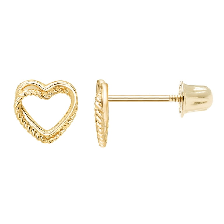 14k Yellow Gold 6mm Tightrope Heart Stud Earrings, with Screwback