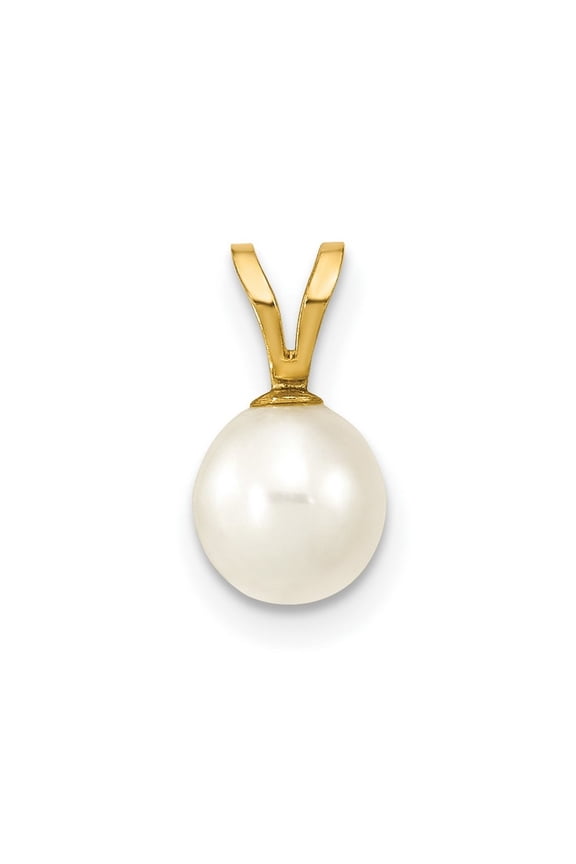 14k Yellow Gold 6mm White Freshwater Cultured Pearl Pendant Necklace - Pendant for Women