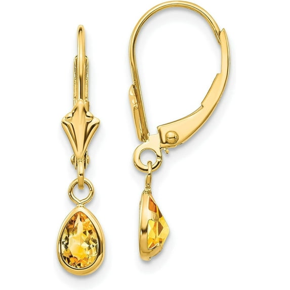 14k Yellow Gold 6x4.2mm November/Citrine Earrings - 23mm