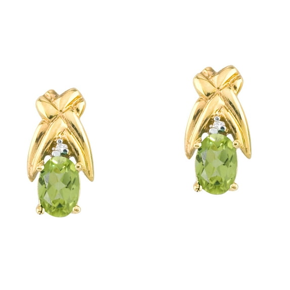 14k Yellow Gold 6x4 mm Peridot and Diamond Oval Shaped Earrings