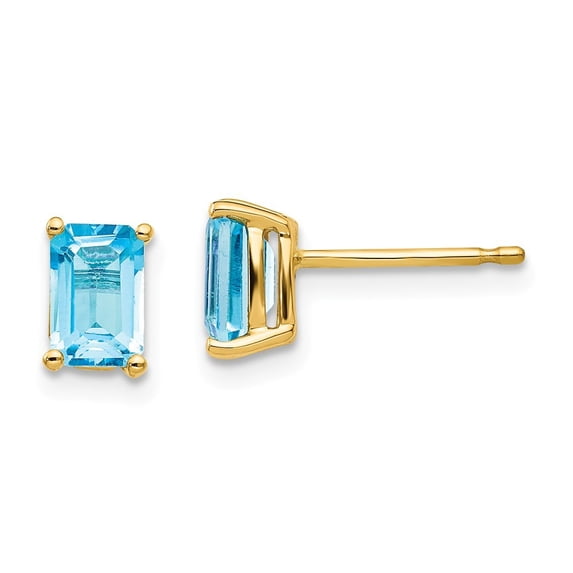 14k Yellow Gold 6x4mm Emerald-Cut Blue Topaz Earrings - 1.34 cwt - Measures 7x4mm Wide