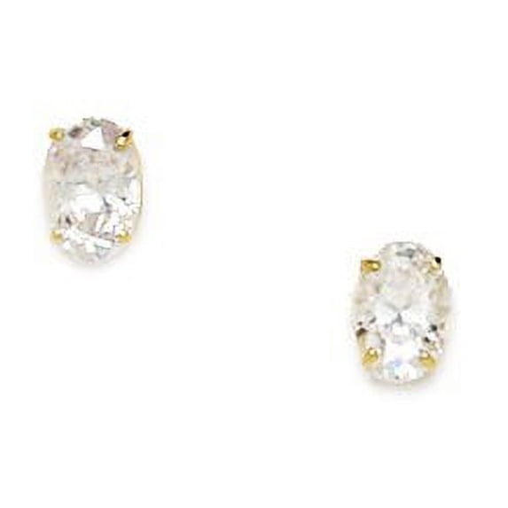 14k Yellow Gold 6x4mm Oval Shape Cubic Zirconia Screw-Back Earrings