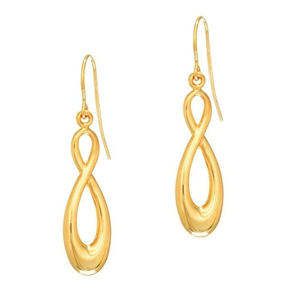14k Yellow Gold 7.9x35.0 Shiny Long Infinity Drop Earrings With J Hook - 1.2 Grams