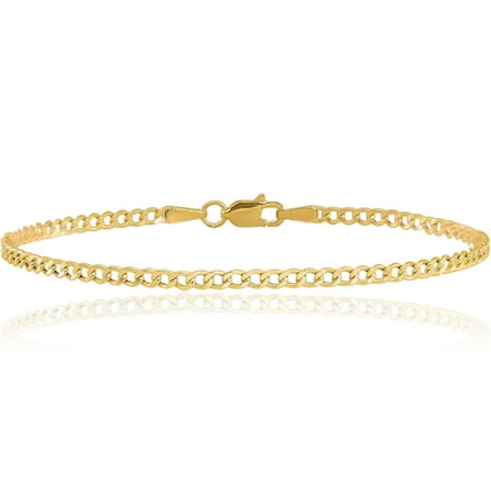 14K Solid Yellow Gold 2.5mm Curb Link Chain Bracelet