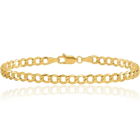 14K Solid Yellow Gold 3.1mm Cuban Curb Link Chain Bracelet