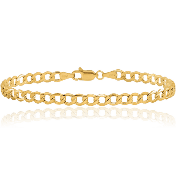 14K Solid Yellow Gold 4.3mm Curb Link Chain Bracelet