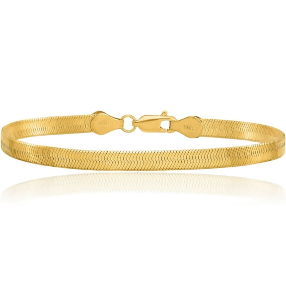 14K Solid Yellow Gold 4mm Herringbone Chain Bracelet