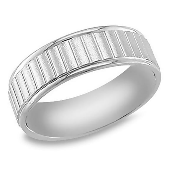 14k Yellow Gold 7MM Ridge Design Wedding Band Comfort fit Size 6