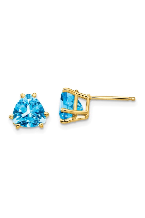 14k Yellow Gold 7mm Trillion Triangle Shape Swiss Blue Topaz Earrings Fine Jewelry For Women Gifts For Her
