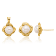 thumbnail image 1 of 14K Solid Yellow Gold 6mm White Button Freshwater Cultured Pearl Stud Earrings Necklace Chain Pendant Charm Set, 1 of 3