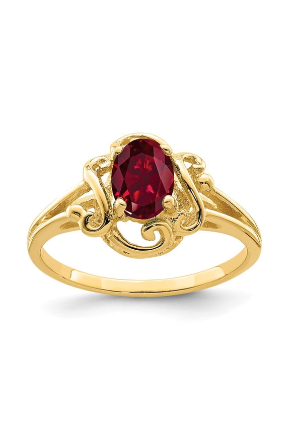 14k Yellow Gold 7x5mm Oval Shape Lab Created Ruby Ring Fine Jewelry For Women Gifts For Her, Size 6