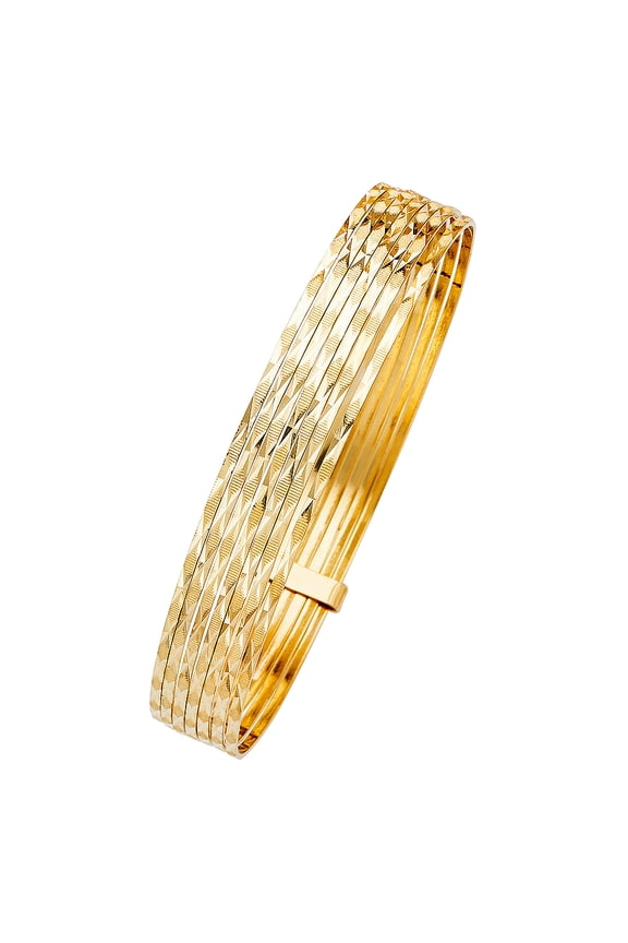 14k Yellow Gold 8" Fancy 7 Days Bangle Bracelet Diamond-Cut 11mm Wide Polished Jewelry Female Unisex