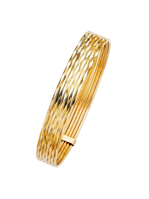 14k Yellow Gold 8" Fancy 7 Days Bangle Bracelets 11mm Wide Diamond-Cut Polished Jewelry Female