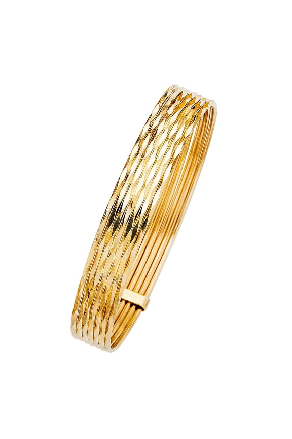 14k Yellow Gold 8" Fancy 7 Days Bangle Bracelets 11mm Wide Diamond-Cut Polished Jewelry Female