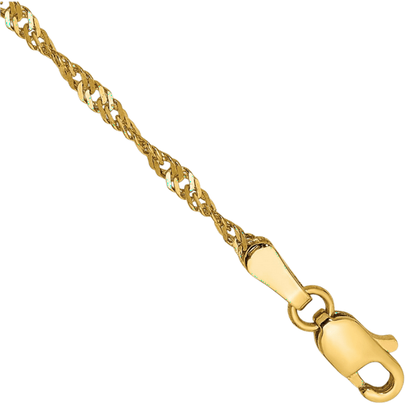 14K Solid Yellow Gold 1.70mm Singapore Chain Bracelet