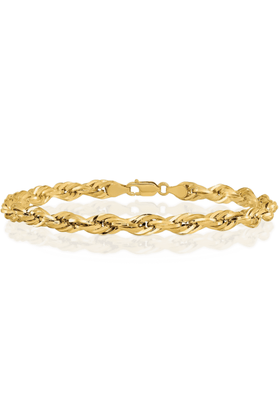 14K Solid Yellow Gold 5.4mm Rope Chain Bracelet
