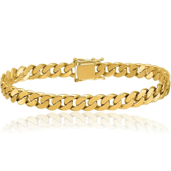 14K Solid Yellow Gold 7.9mm Box Curb Link Chain Bracelet