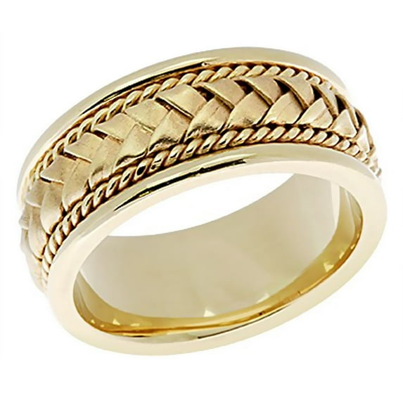 14k Yellow Gold 8MM Hand Braided Design Wedding Band Comfort Fit Size 5.5