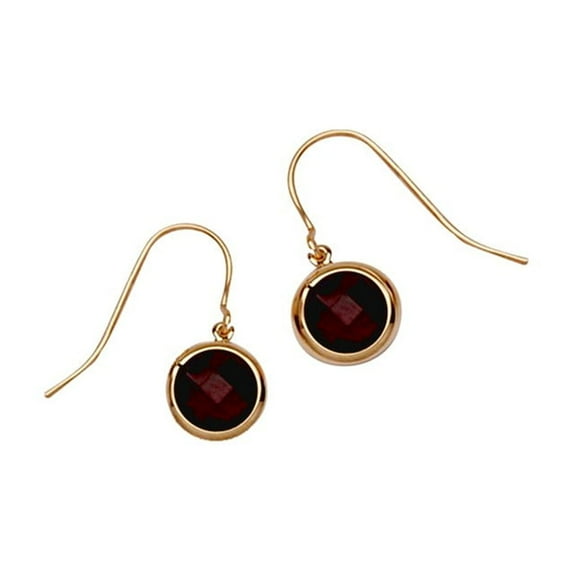 14k Yellow Gold 8mm Bezel Set Garnet Long Drop Dangle Earrings Dangle Earring for Women